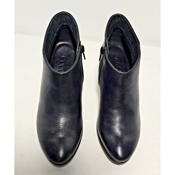 WOMEN'S ECCO LEATHER SIDE ZIP ANKLE BOOTS BOOTIES BLACK HEELS SZ 37-US 6.5 B - Picture 2 of 10